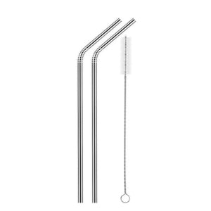 2pcs Stainless Steel Straws Reusable Eco-friendly Straight/Bent Drinking Metal Straws with Cleaning Brush 1#